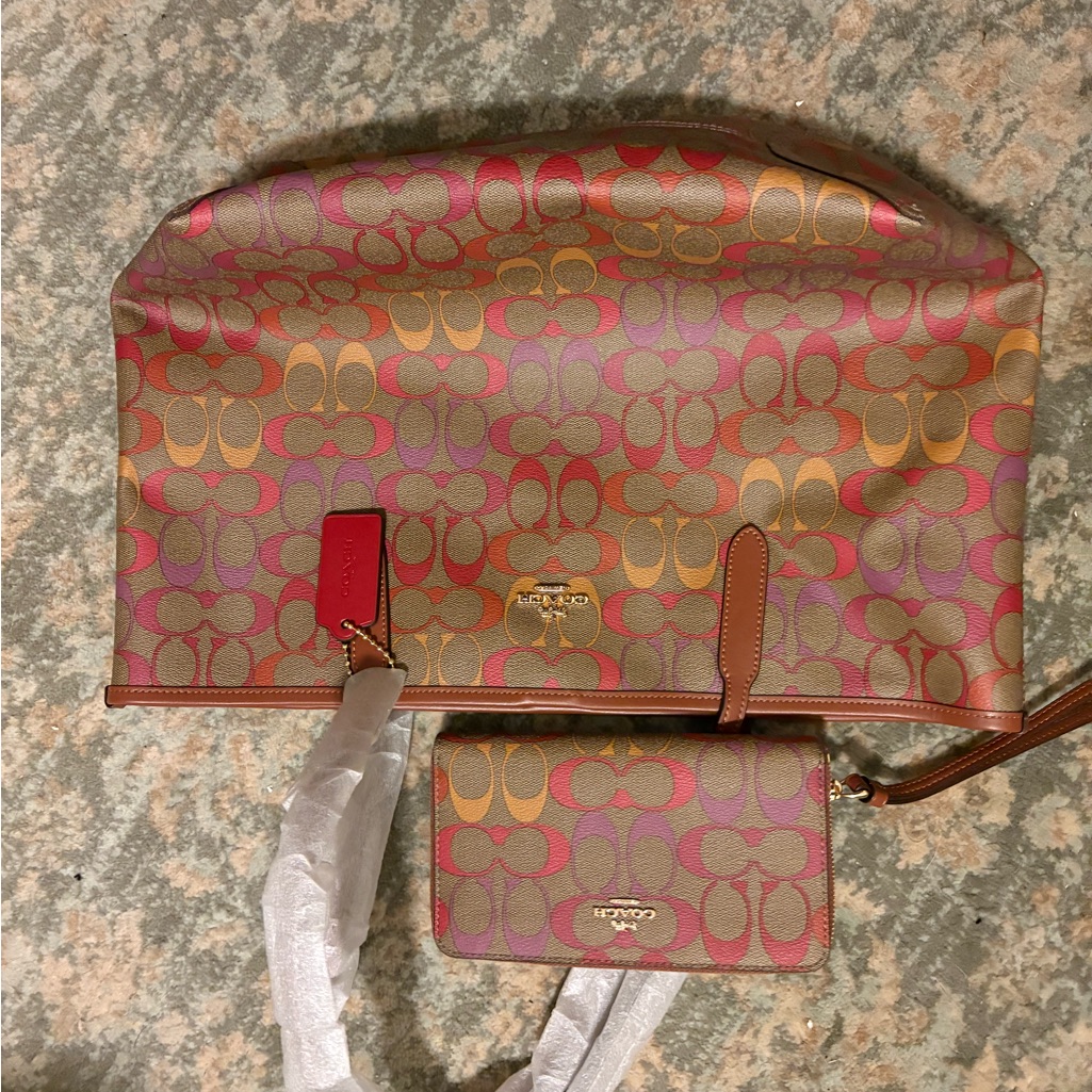 Coach Multicolor Signature Tote And Wallet Set